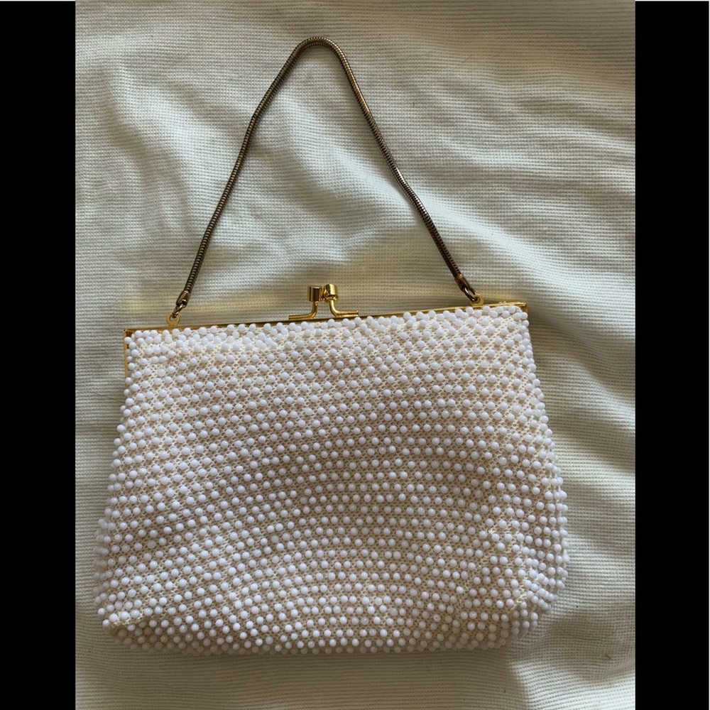 Artel of Montreal white beaded clutch/evening bag